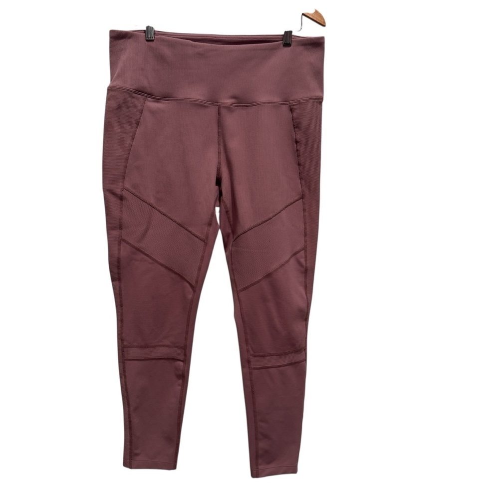Zella Woman’s Moto Ribbed High Waist Ankle Leggings Purple Taupe Size XL